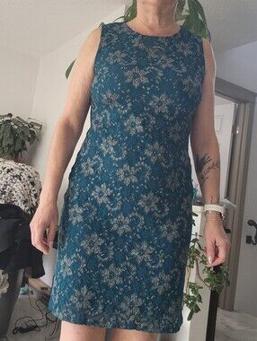 Tribal Teal Lace Midi Dress with Silver Floral Overlay